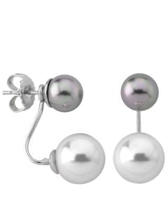 Majorica 14994.52.2.000.010.1 short earrings with rhodium-plated spike, 8 / 10mm round white and gray pearls