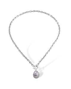 Majorica 15288.03.6.000.010.1 48cm short necklace in rhodium plated metal, 14mm gray baroque pearls