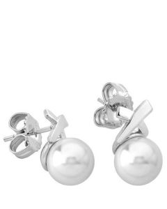 Majorica short earrings in rhodium-plated silver and 8 mm round white pearls