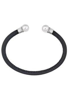 Majorica 15511.01.0.000.010.1 steel black leather bracelet