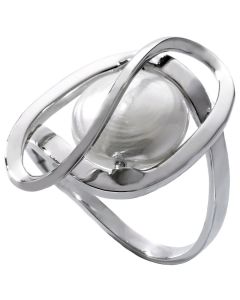 Majorica City Chic Colection Ring Córcega silver, 12 mm white bulging oval pearl