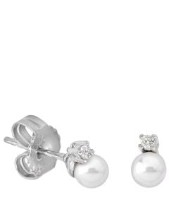 Majorica Cies Short earrings in rhodium-plated silver with 4 mm round white pearl and zirconia