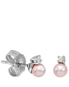 Majorica Cies Short earrings in rhodium-plated silver with 4 mm round pink pearl and zirconia