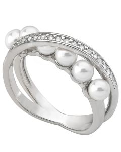 Majorica Exquisite ring sterling silver rhodium plated 4mm round white pearl cubic zirconia - size 19