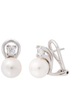 Majorica Selene 8mm Pearl and Zirconia spike omega closure earrings