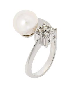 Majorica Selene 9 mm white pearl and zirconia ring size 13-15