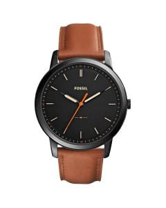 Fossil Black Steel Brown Leather men's watch