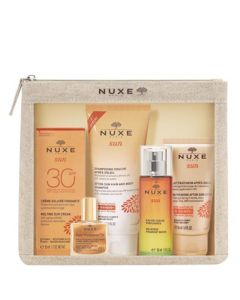 Nuxe Sunny Travels Set: 1 Delicious High Protection Face Cream SPF 30 (50ml), 1 FREE After-Sun Shower Shampoo (100ml), 1 Delicious Perfuming Water (30ml), 1 After-Sun Fresh Milk (50ml) & Mini Prodigieuse Oil (10ml)​