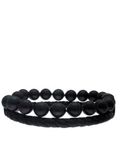 Majorica Sailor leather and black pearls 21 cm bracelet