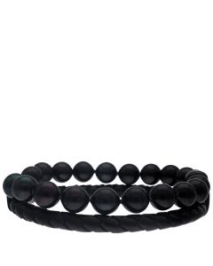 Majorica Sailor leather and black pearls 22 cm bracelet