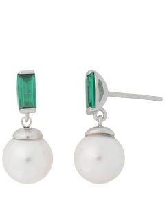 Majorica Selene 8mm Pearl and Emerald Green Zirconia earrings