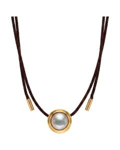 Majorica Gold-plated silver pendant with 14 mm oval pearl brown necklace