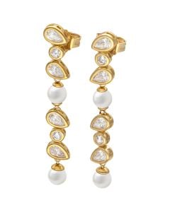 Majorica Nova Gold-plated silver with pearls and zirconia long earrings