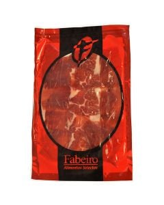 Sliced Iberian ham from acorn fed pigs Fabeiro knife cut 100 g approx. Package