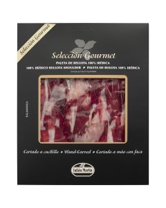 Sliced acorn-fed 100% Iberico pork shoulder ham Gourmet Julián Martín knife-cut 100 g package