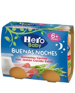Jar of tender peas with ham Hero Baby goodnight pack 2x190 g