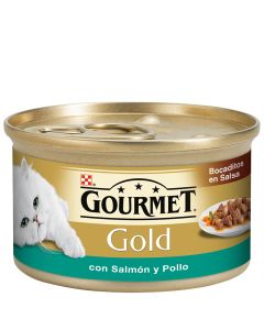 Cat food Gourmet gold salmon/chicken snacks with sauce 85 g tin