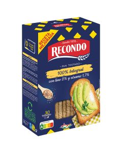 Toasted bread 100% whole wheat with sesame and flax Recondo 30 toasts 270 g