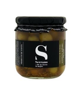 Spicy seasoned olives Conservas Serrano 360 g jar