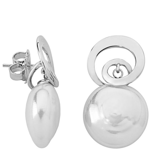 Majorica Mademoiselle Colection EarRings Espiral silver, 18 mm white bulging oval pearl