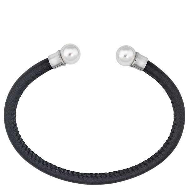 Majorica 15511.01.0.000.010.1 steel black leather bracelet