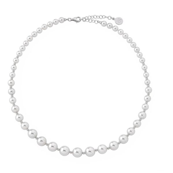 Majorica 14710.01.2.000.010.1 43 / 48cm choker in rhodium-plated silver, 6/7/8/9 / 10mm white pearls