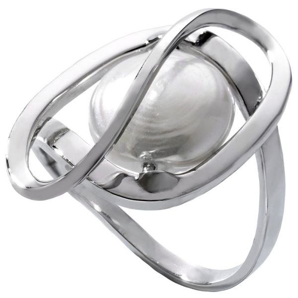 Majorica City Chic Colection Ring Córcega silver, 12 mm white bulging oval pearl