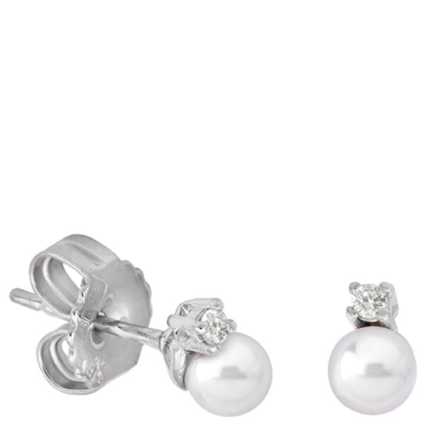 Majorica Cies Short earrings in rhodium-plated silver with 4 mm round white pearl and zirconia