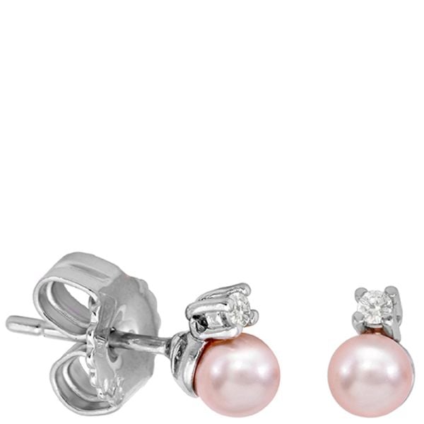 Majorica Cies Short earrings in rhodium-plated silver with 4 mm round pink pearl and zirconia