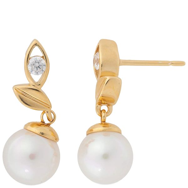 Majorica Selene Leaf Earrings with Pearl 8mm and Golden Zirconia