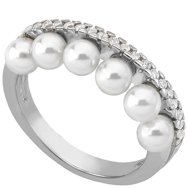 Majorica Exquisite pearls and zirconias ring size 17