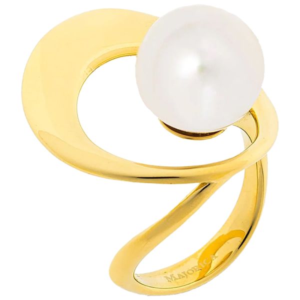 Majorica Petra 12 mm white pearl golden ring size 15