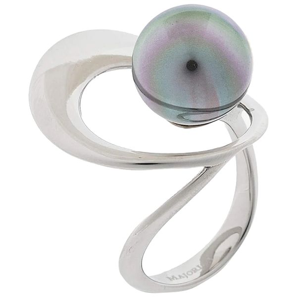 Majorica Petra 12 mm gray pearl silver ring size 15