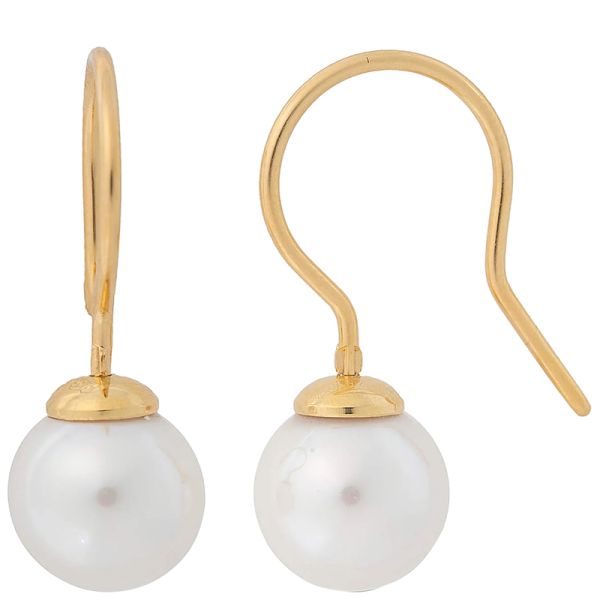 Majorica Nuada 9mm white pearl short golden earrings