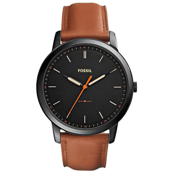 Fossil Black Steel Brown Leather men's watch