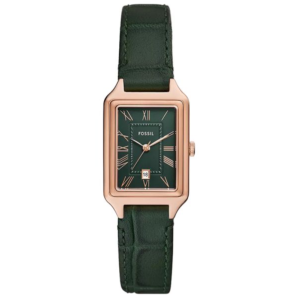 Fossil Raquel ES5366 Green Crocodile-effect Leather with Three Hands and Date Display women's watch
