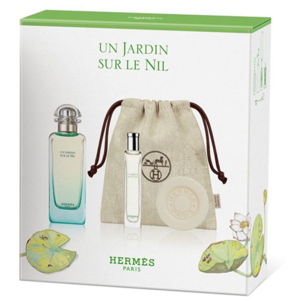 Hermès Un Jardin Sur le Nil pouch set: Eau de Toilette 100 ml + Travel spray 15 ml + Soap 50 g