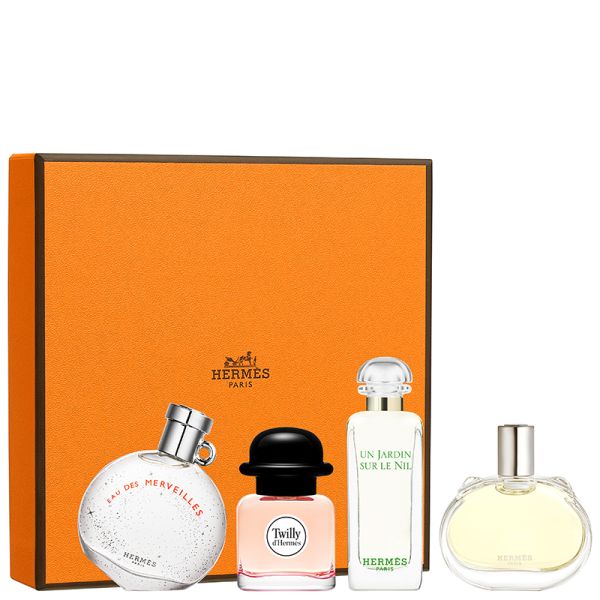 Hermès Miniatures set: Barénia Eau de Parfum 7,5 ml +Twilly d'Hermès Eau de Parfum 7,5 ml + Jardin Sur le Nil Eau de Toilette 7,5 ml + Eau des Merveilles Eau de Toilette 7,5 ml