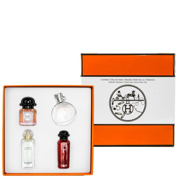 Hermès Miniatures set:twilly d'hermes edp 7,5 ml + un jardin sur le nil edt 7,5 ml + eau des merveilles edt 7,5 ml + eau de rhubarbe ecarlate 7,5 ml 4*7,5 ml
