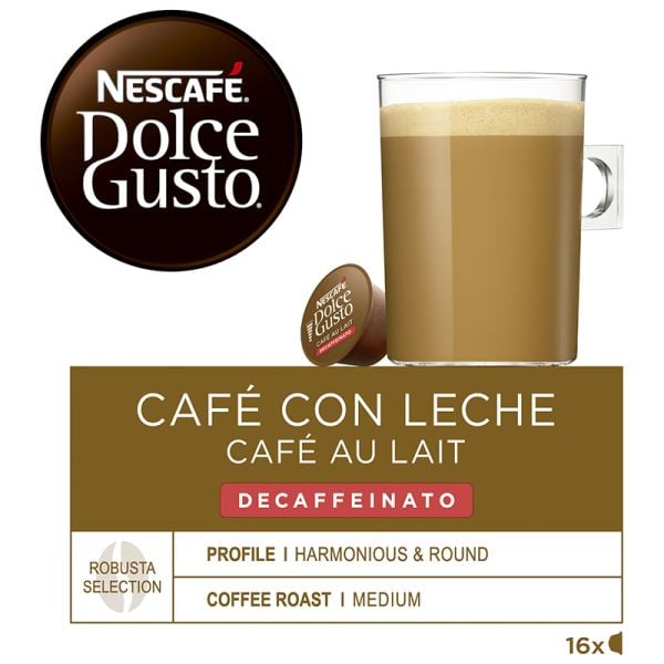 Nescafé decaffeinated coffee capsules with milk Nescafé Dolce Gusto system 16 units