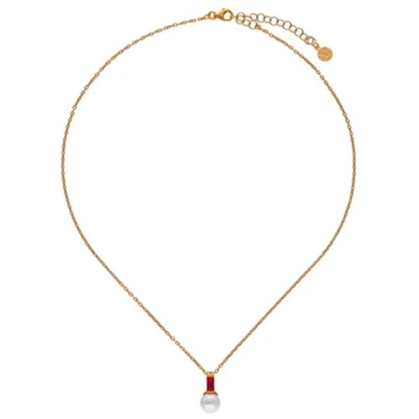 Majorica Selene gold-plated necklace with pearl and ruby red zirconia 17267.01.1.N42.530.1