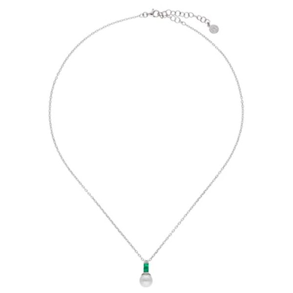 Majorica Selene silver necklace with pearl and emerald green zirconia 17270.01.2.N42.530.1