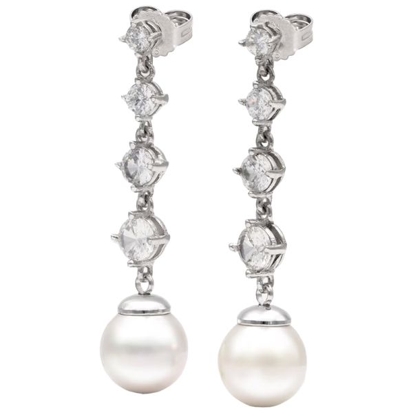 Majorica Éclat rhodium-plated silver with 8mm pearl and zirconia long earrings