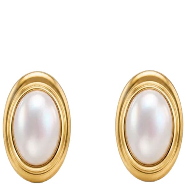 Majorica Gold-plated silver with 14 mm oval pearl earrings
