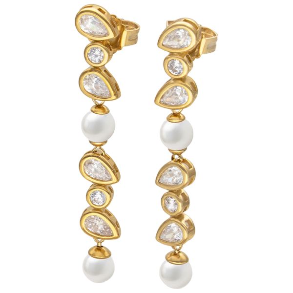 Majorica Nova Gold-plated silver with pearls and zirconia long earrings