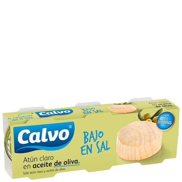 Yellowfin tuna in olive oil Calvo low salt pack 3x52 g tin