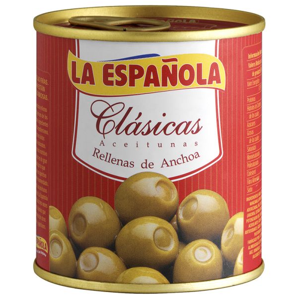 Green olives stuffed with anchovies La Española 85 g tin