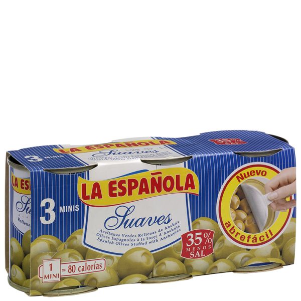 Green olives stuffed with anchovies La Española soft 3x50 g tin
