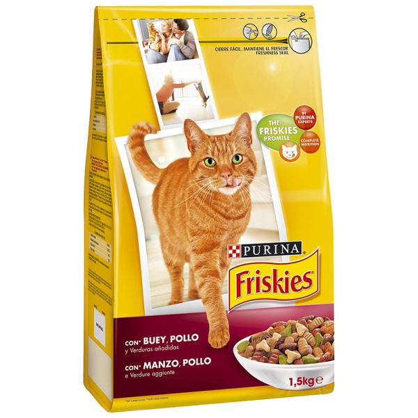 Cat food Friskies adult beef, chicken and vegetables 1.5 kg bag