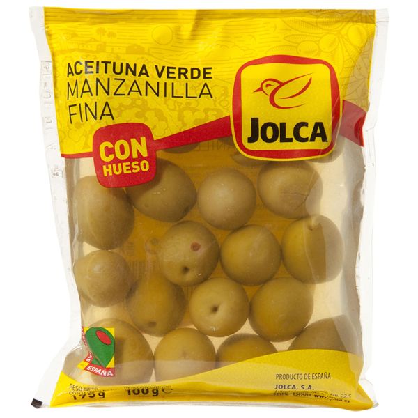 Manzanilla olives with stone Jolca 100 g bag